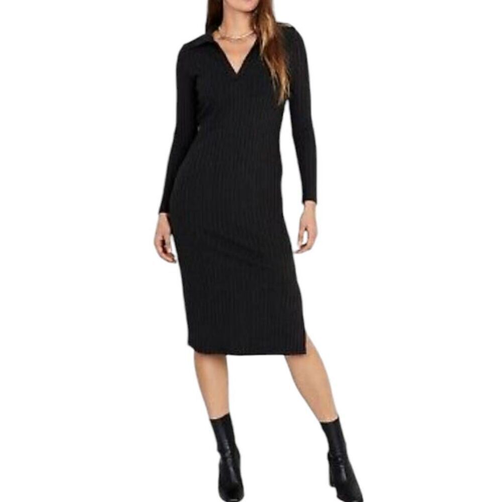 OLD NAVY POLO STYLE RIBBED BLACK MIDI DRESS SZ.S EUC.